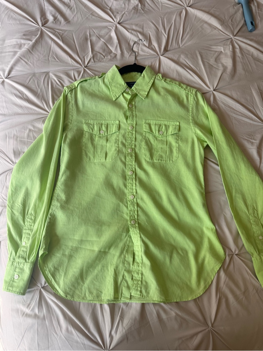 Ralph Lauren Y2K Green Lightweight Linen Cotton Blend Button Down Shirt Sz 4